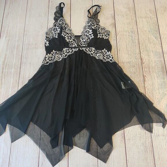 Sexy Sheer Stretch Lace Mesh Front Closure Babydoll Lingerie sz S - Picture 6 of 9